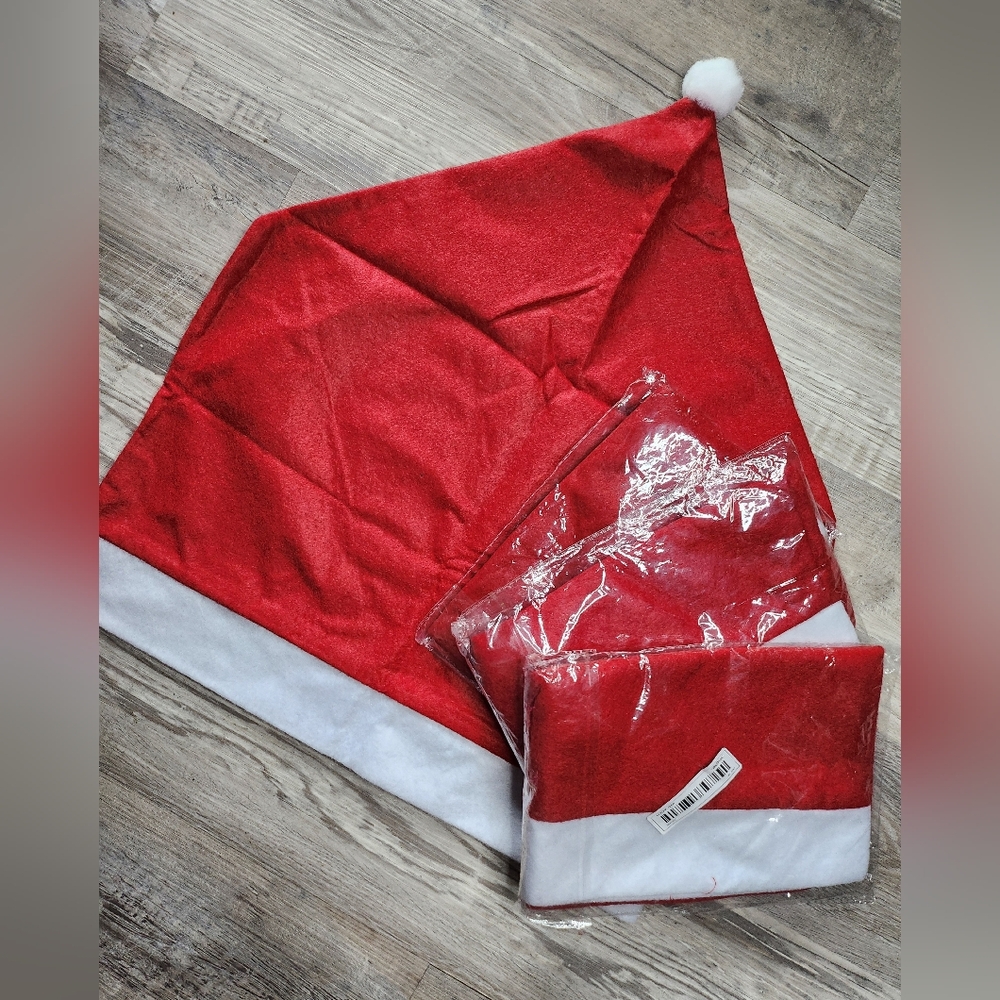 Red and White 19" Santa Chair Hats Set Of 4 Holiday Decor Dining